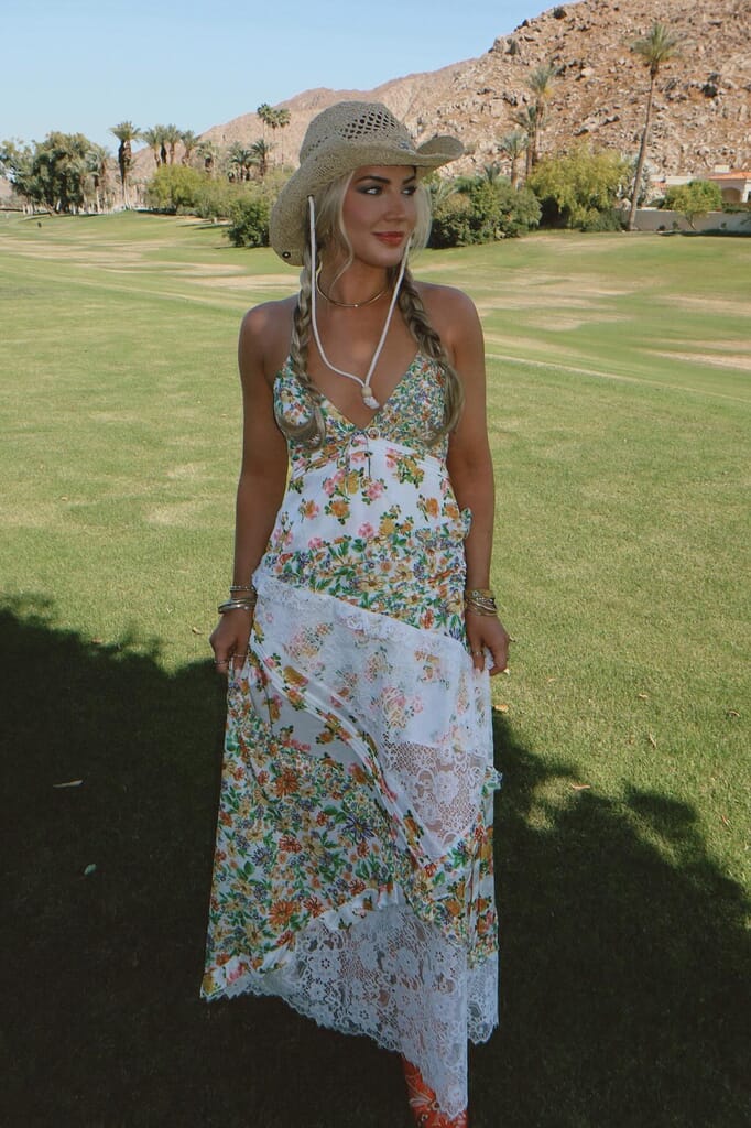 For Love & Lemons | Rosalyn Maxi Dress in Marigold Green| FashionPass