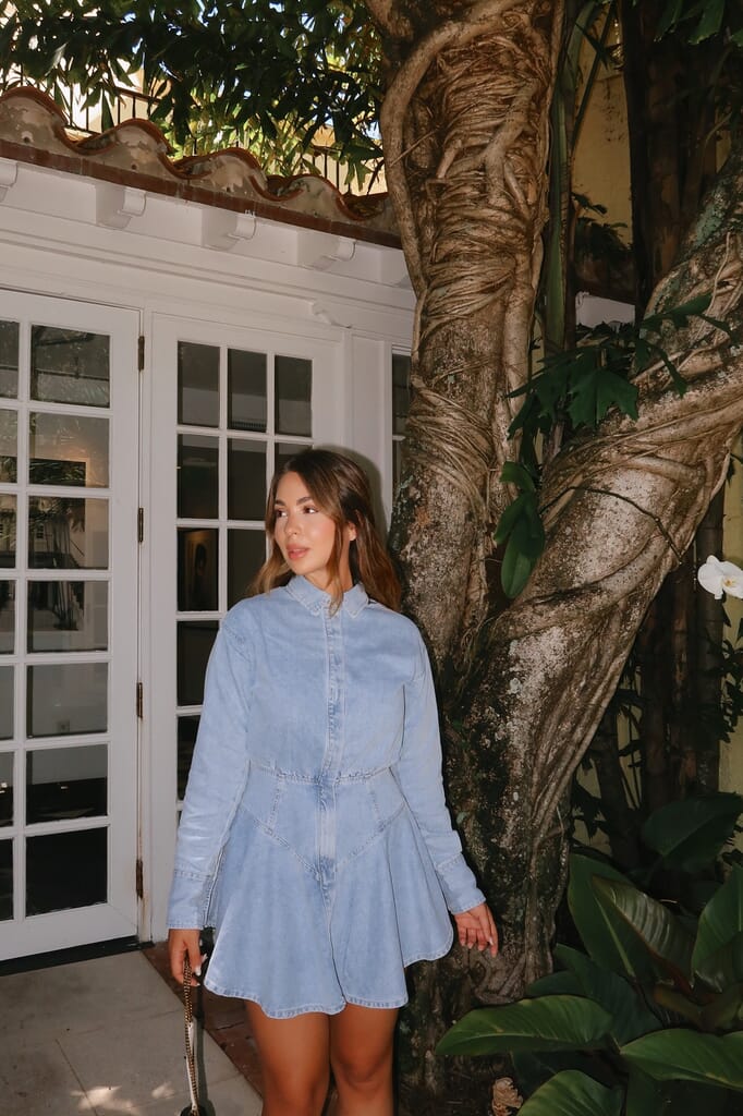white christmas dresses Women's-Dark-Denim-Long-Sleeve-Button-Front-Midi-Shirt-Dress main image 1