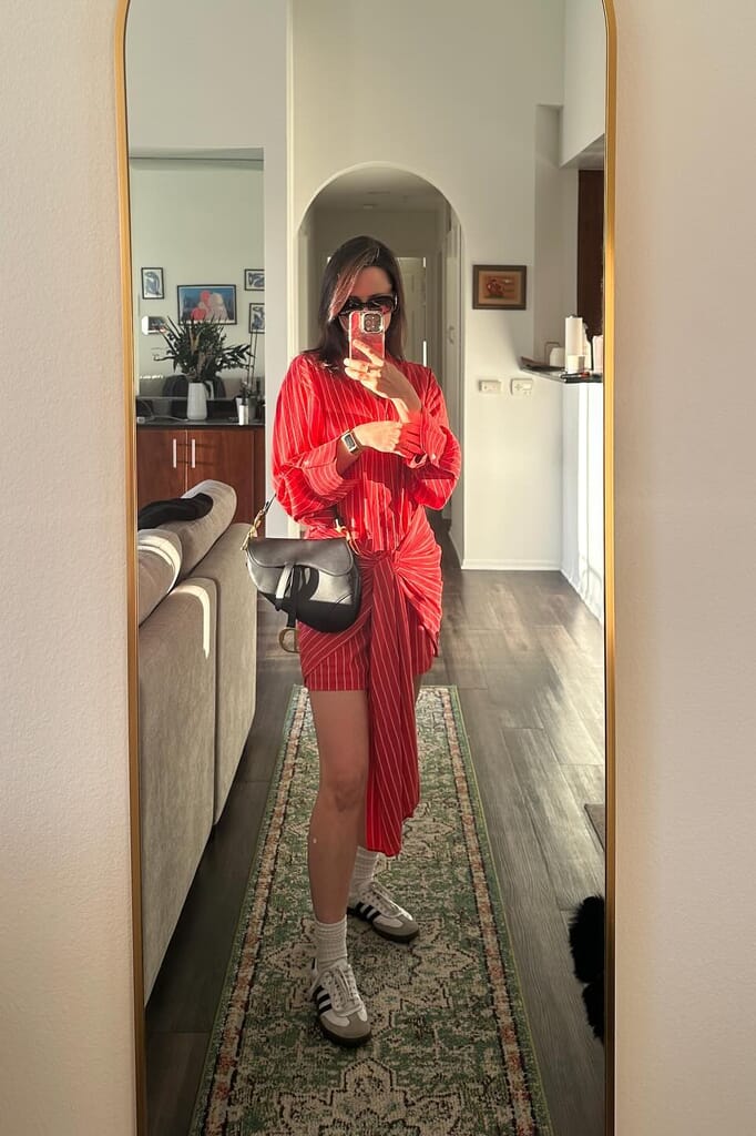 Bardot | Malira Shirt Dress in White & Red Stripe| FashionPass