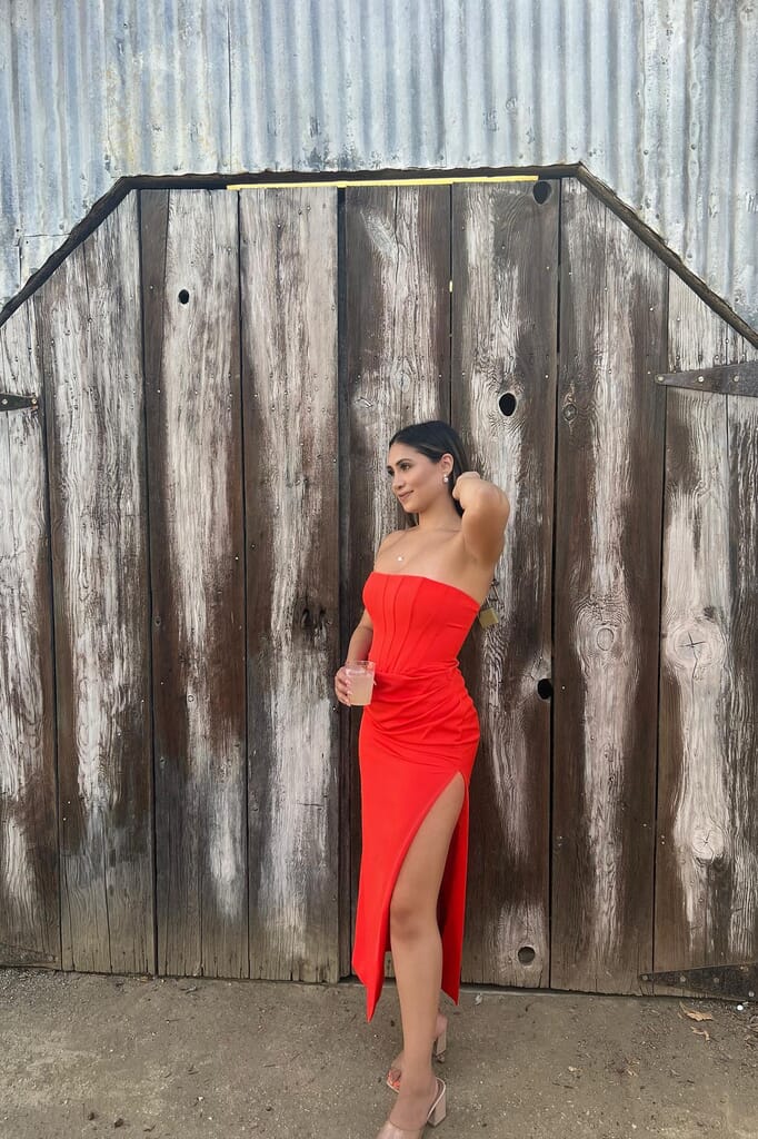 Bardot | Saira Midi Dress in Orange Sorbet| FashionPass