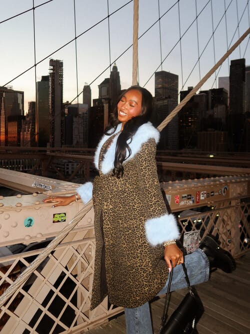 Être Aimé | X Unreal Fur Luxe Leopard Coat in Leopard/Baby Blue