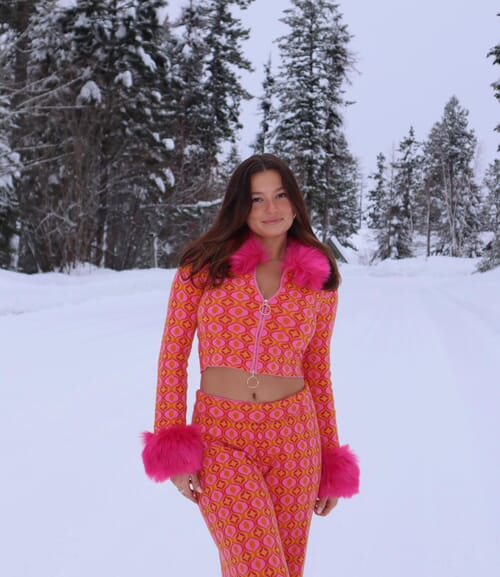 Show Me Your Mumu | Zermatt Zip Up in Pink Geo Jacquard| FashionPass
