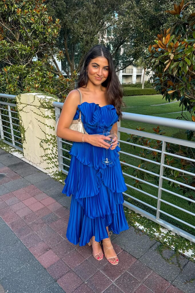 AMUR | Judah Scallop Pleated Dress in Deep Waters| FashionPass