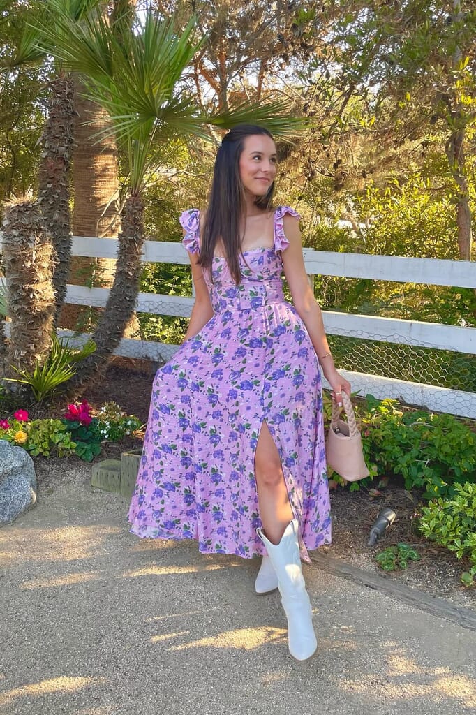 wedelia dress in purple floral astr the label Wedelia Floral Print A-Line Dress (Women)