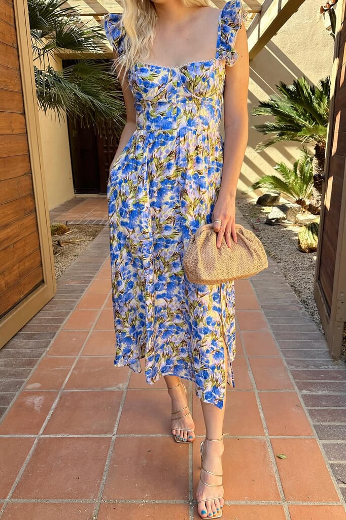 knee length dresses for ladies Wedelia Floral Bustier Midi Dress – La Tre Clothing main image 1