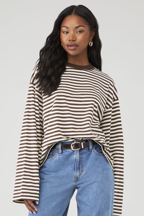 LIONESS | Bloom Long Sleeve in Chocolate Wine Stripe| FashionPass