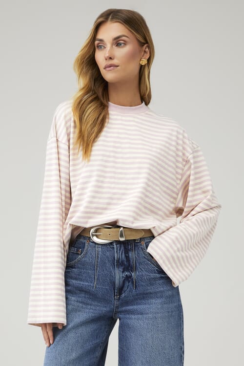 LIONESS | Bloom Long Sleeve in Chocolate Wine Stripe| FashionPass