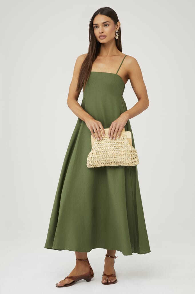 green monstera embroidery midi dress Green Monstera Embroidery Midi Dress