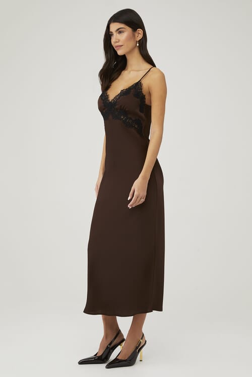 Elodie | Evy Satin Slip Dress in Brown| FashionPass