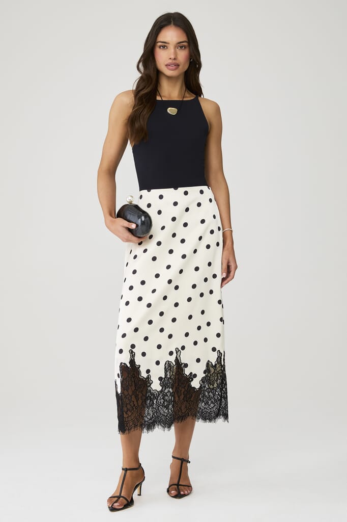en saison black and white dress En Saison Heather Embroidered Polka Dot Mini Dress Black / L