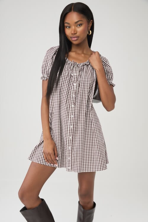 WeWoreWhat | X Fashionpass Puff Sleeve Button Up Mini in Brown
