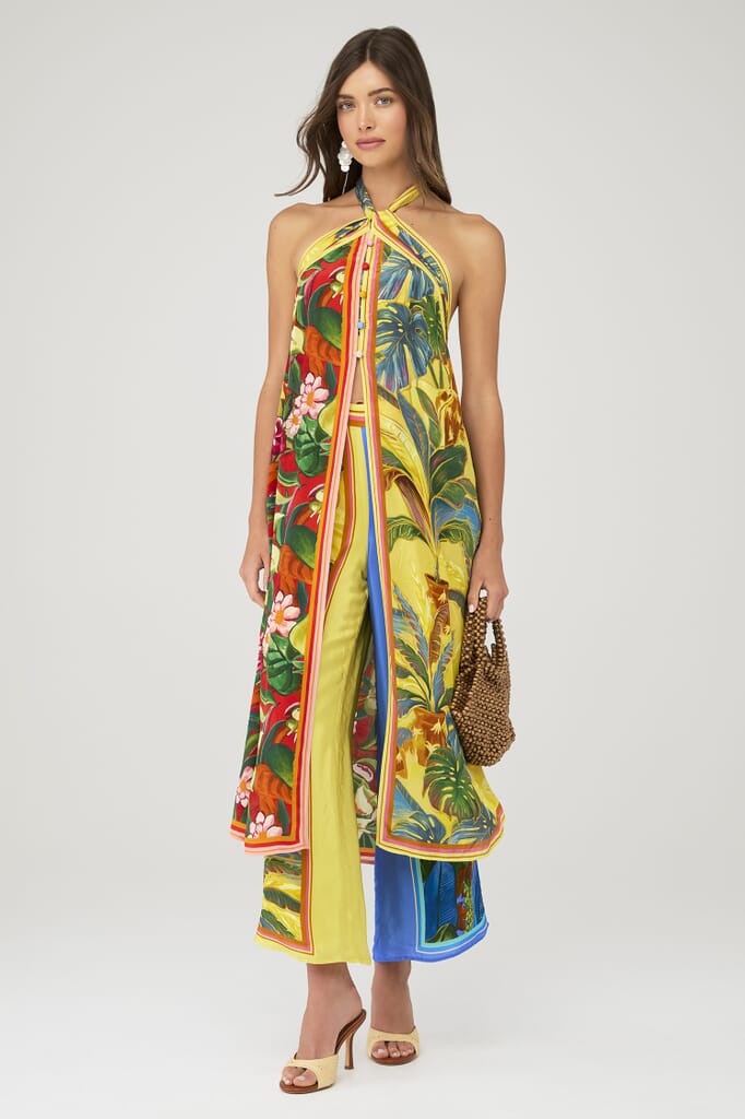 farm rio delicate floral stripes linen blend maxi dress Delicate Floral Stripes Maxi Dress
