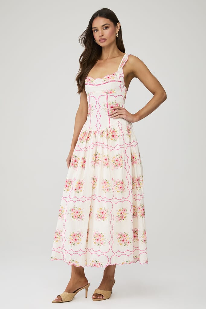 for love and lemons gibson midi dress For Love & Lemons Butterscotch Tank Midi Dress in Noir Roses