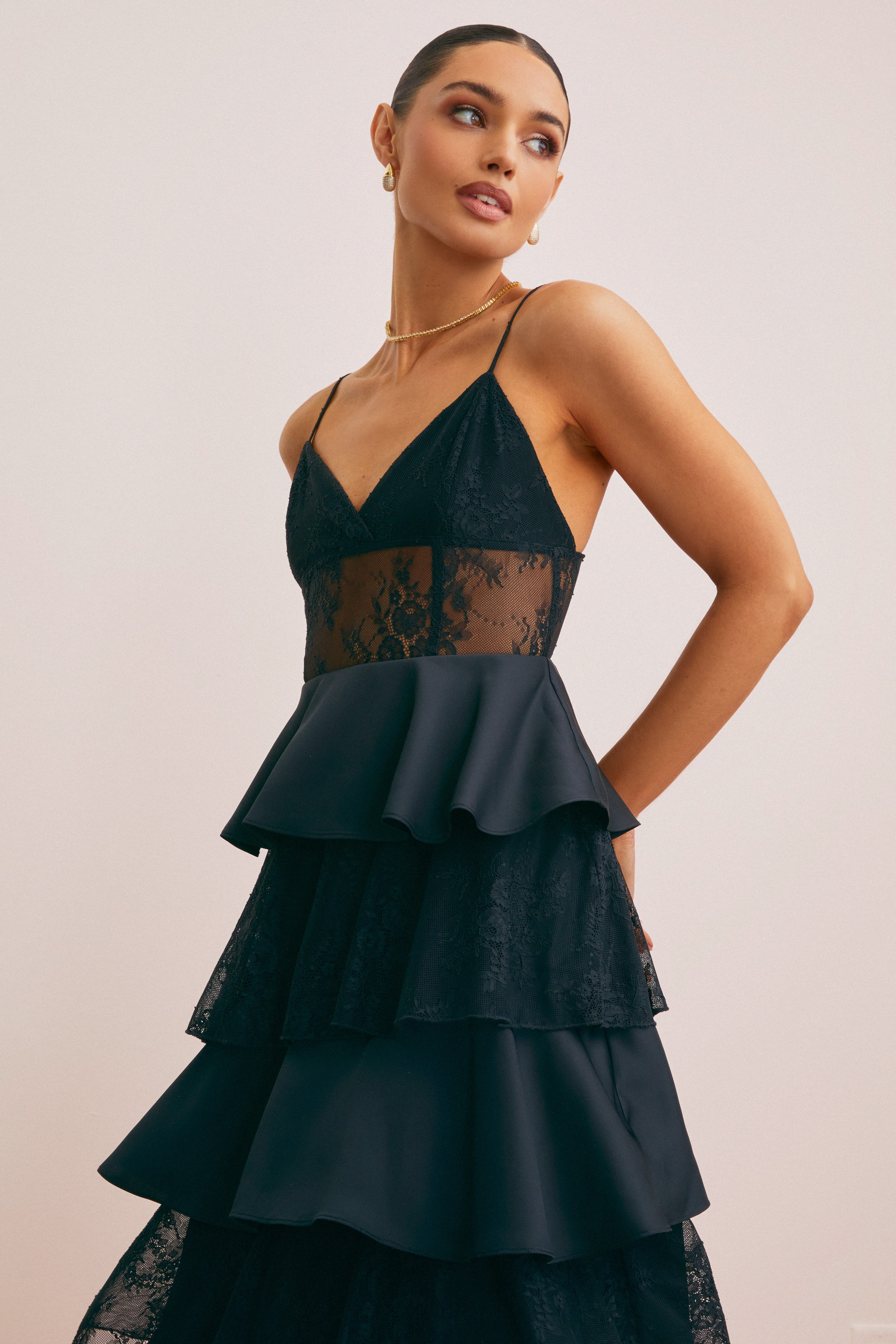 we wore what black dress WeWoreWhat Lace Slip Maxi Dress in Black