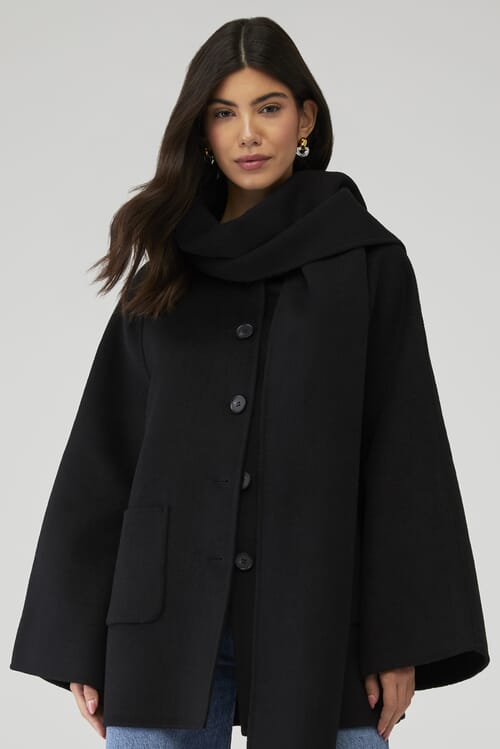 LAMARQUE | Twila Long Wool Coat With Scarf in Brown| FashionPass