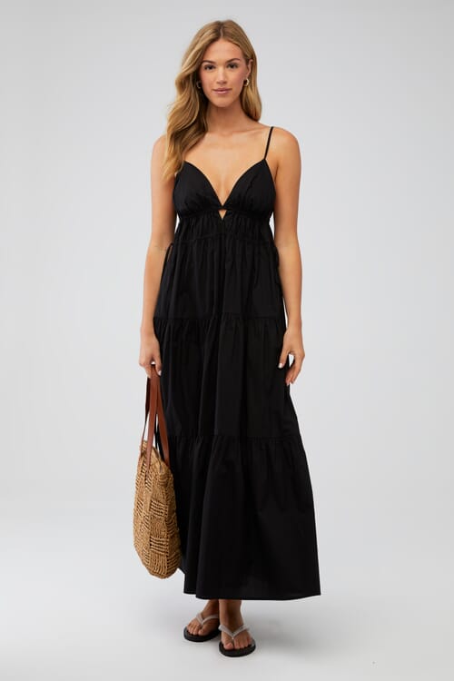 WAYF | X Fashionpass Smocked Cupped Tiered Maxi Dress in Orange