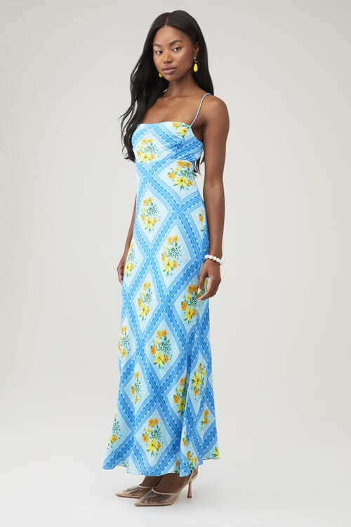 SGNTR the Label | Criss Cross Back Maxi Dress in Tile Print