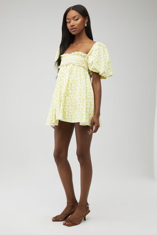 For Love & Lemons | Cynthia Mini Dress in Yellow| FashionPass