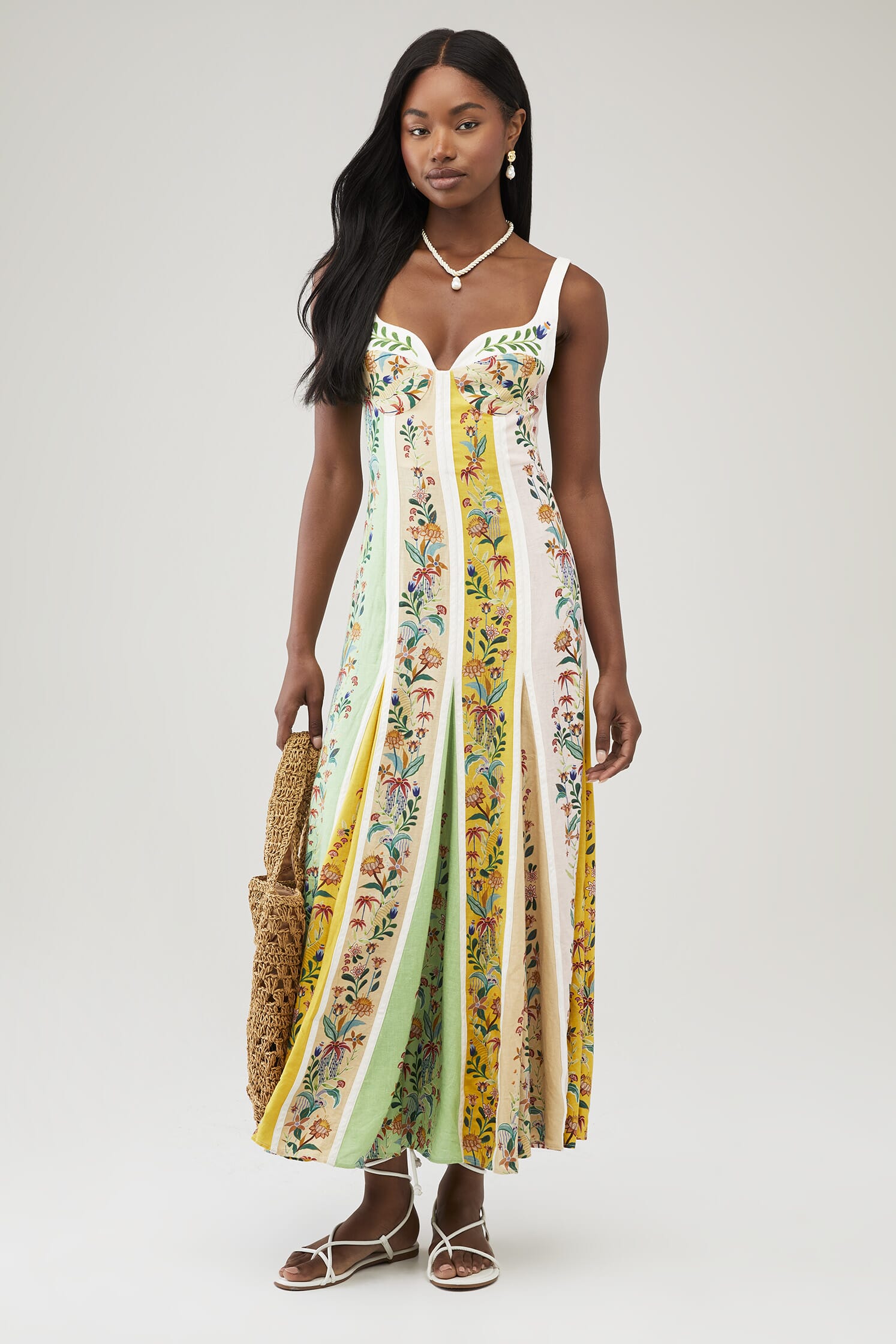 farm rio delicate flower arabesques linen midi dress Delicate Flower Arabesques Midi Dress