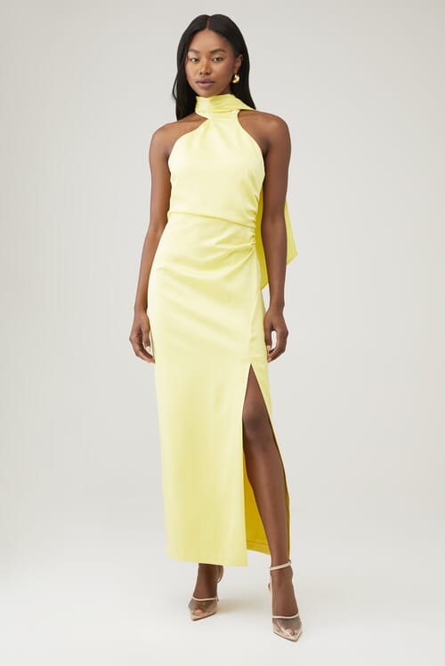 la lune high neck ruched maxi dress La Lune High Neck Ruched Maxi Dress