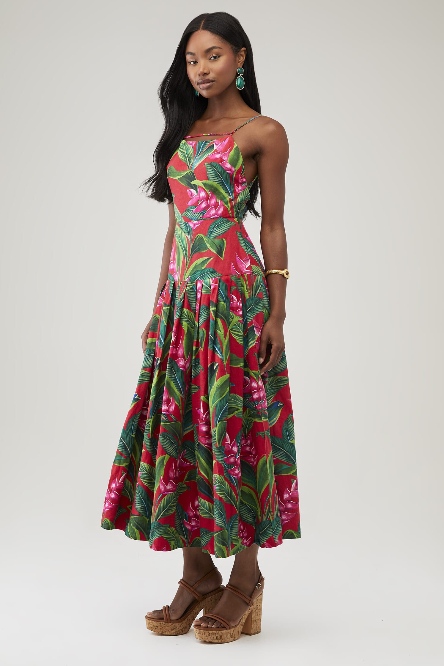 red and green maxi dress The One You Want Dark Green Multi Floral Pattern Pleated Maxi Dress