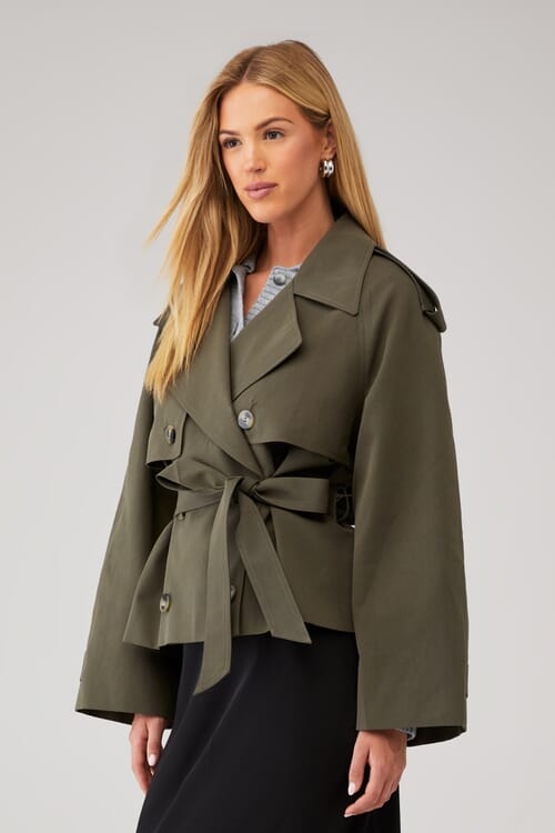 Elodie | Eleanor Cropped Trench Coat in Olive| FashionPass