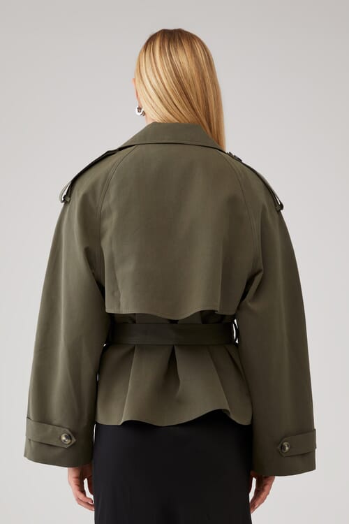 Elodie | Eleanor Cropped Trench Coat in Olive| FashionPass