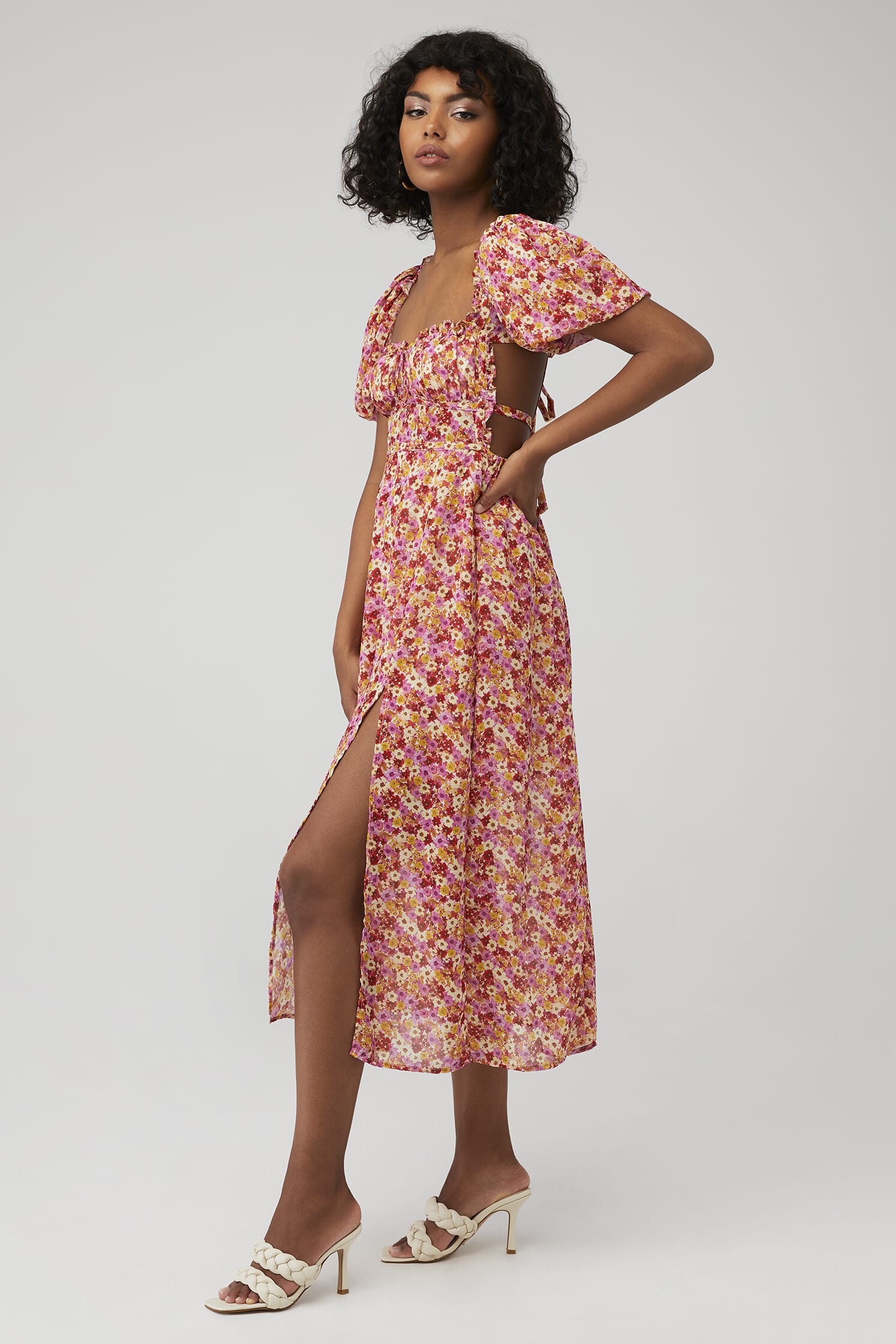 long sleeve floral dress midi Teal With Ruffles Pullover The Rosewood Flutter Sleeve Color:Dusty Lilac Casual by Petal