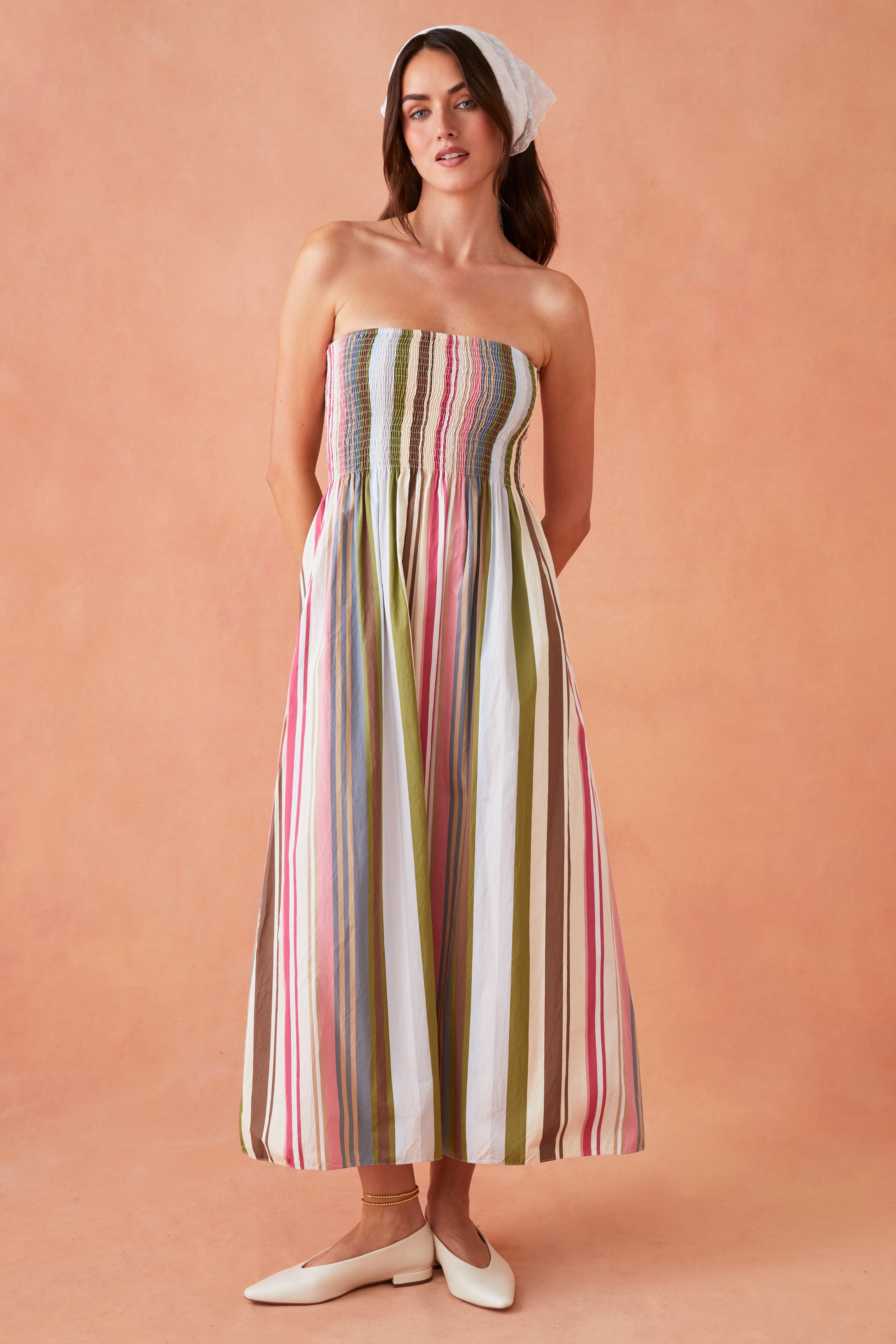 jamie midi dress FAITHFULL | Jamie Midi Dress in Meleu Stripe-Multi