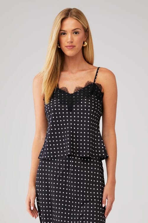 Être Aimé | Lace Trim Cami in Black/White Polka Dot| FashionPass