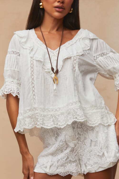 LoveShackFancy | Romilly Blouse in Off White| FashionPass