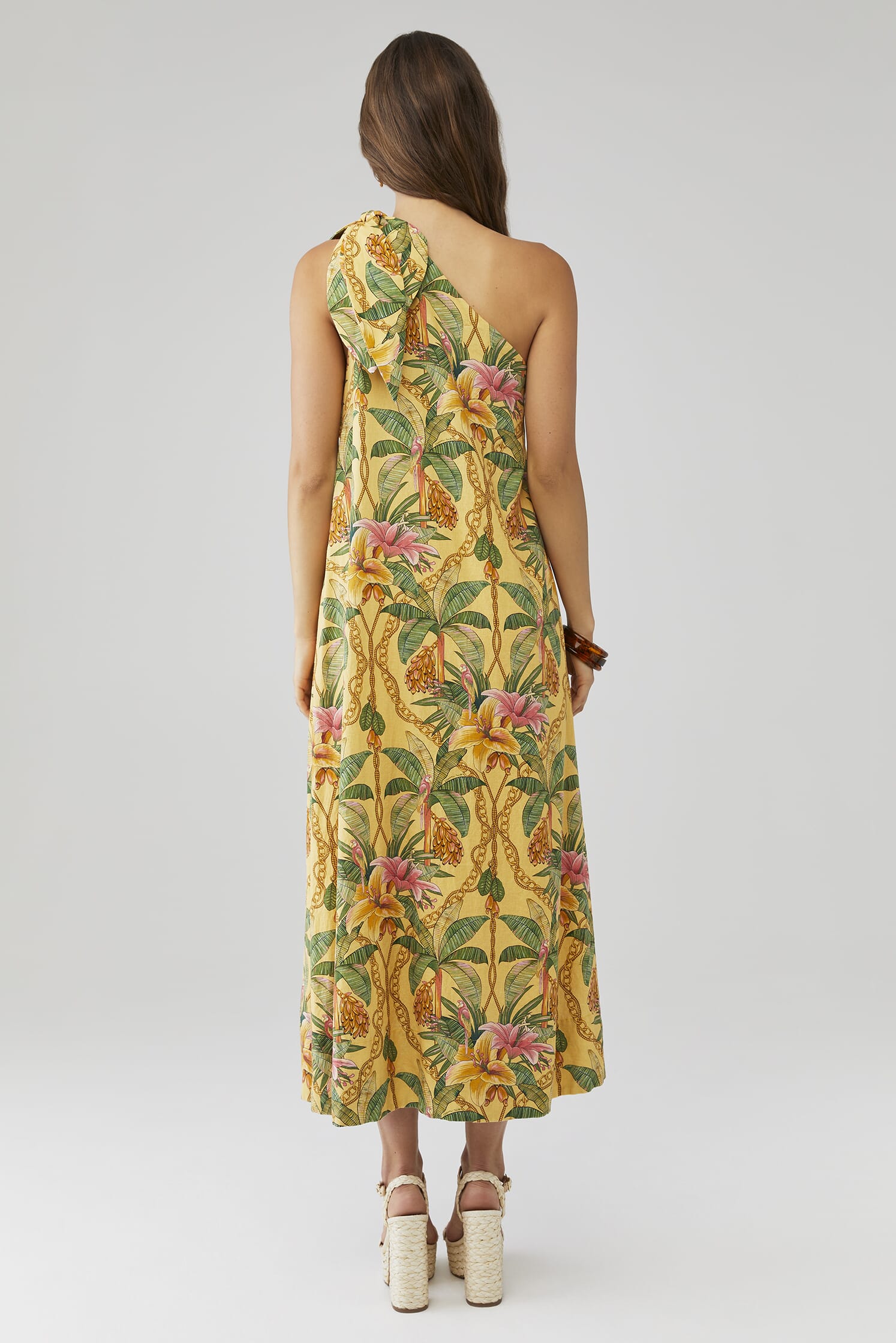 one shoulder farm rio dress Farm Rio One Shoulder Dress Anthropologie Midi Slit Floral Parrots Size XS NEW