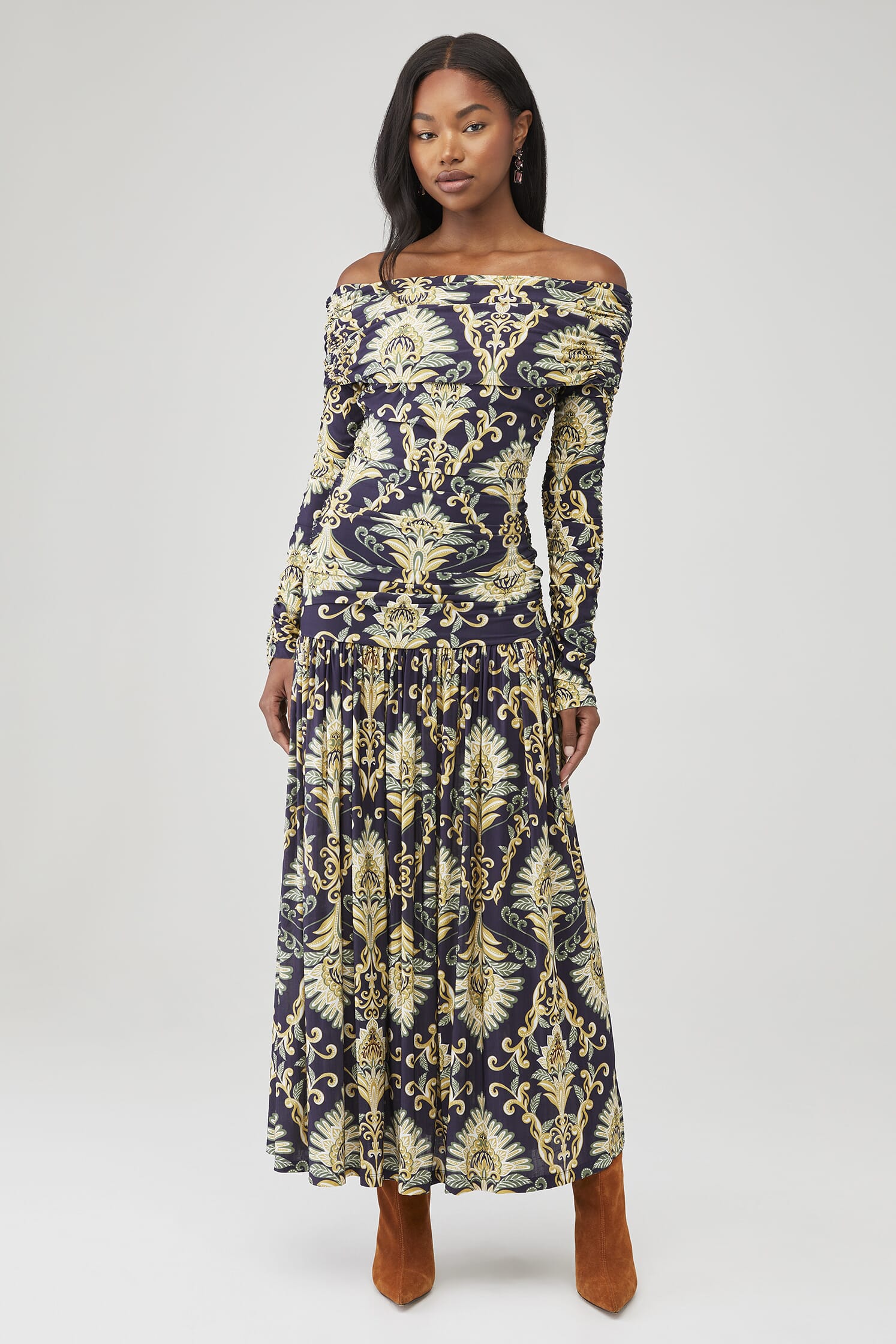 farm rio blue fish dress | Wonderful Arabesque Navy Off Shoulder Maxi in Wonderful Size:Graceful GIFTS30 DRY CLEAN WITH ANY KissProm Leopard Square Neck