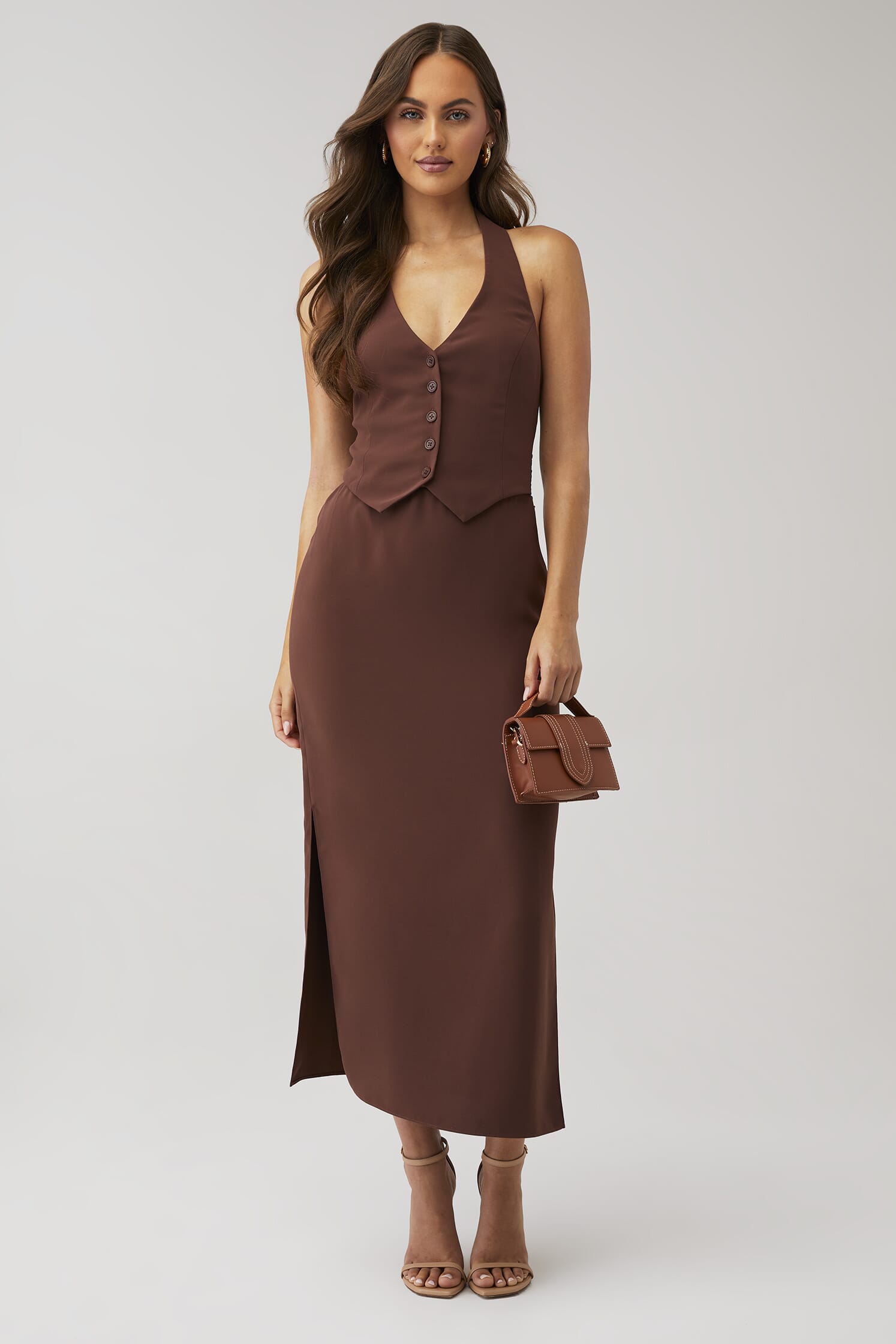 brown amanda uprichard dress EU/UK Size:XL YGroup_jasmine-halter-midi-dress Stolen Stores CORSET White and a knotted waist