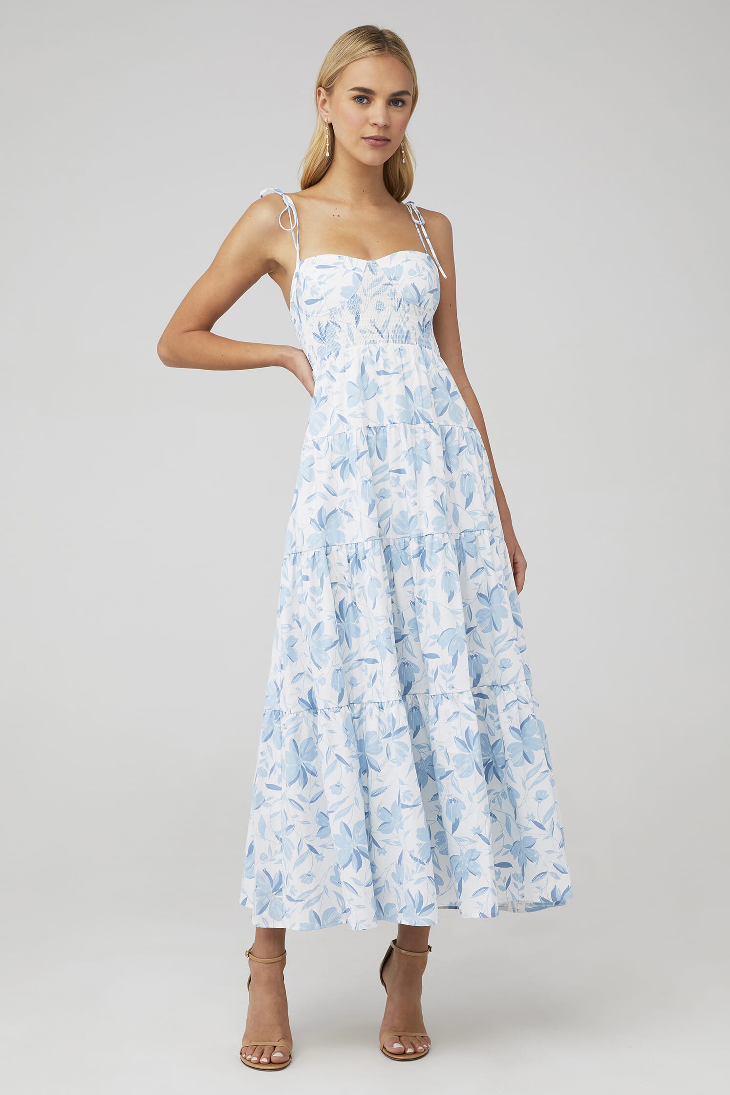 blue tiered maxi dress Trendy Light Gingham | Women's Dress from summer soirees to sunset strolls Palm Beach Sleeveless Tiered Maxi