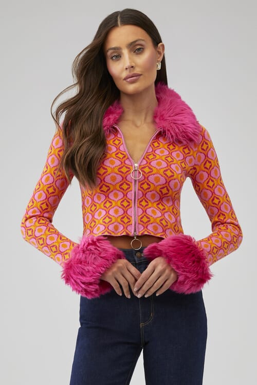 Show Me Your Mumu | Zermatt Zip Up in Pink Geo Jacquard| FashionPass