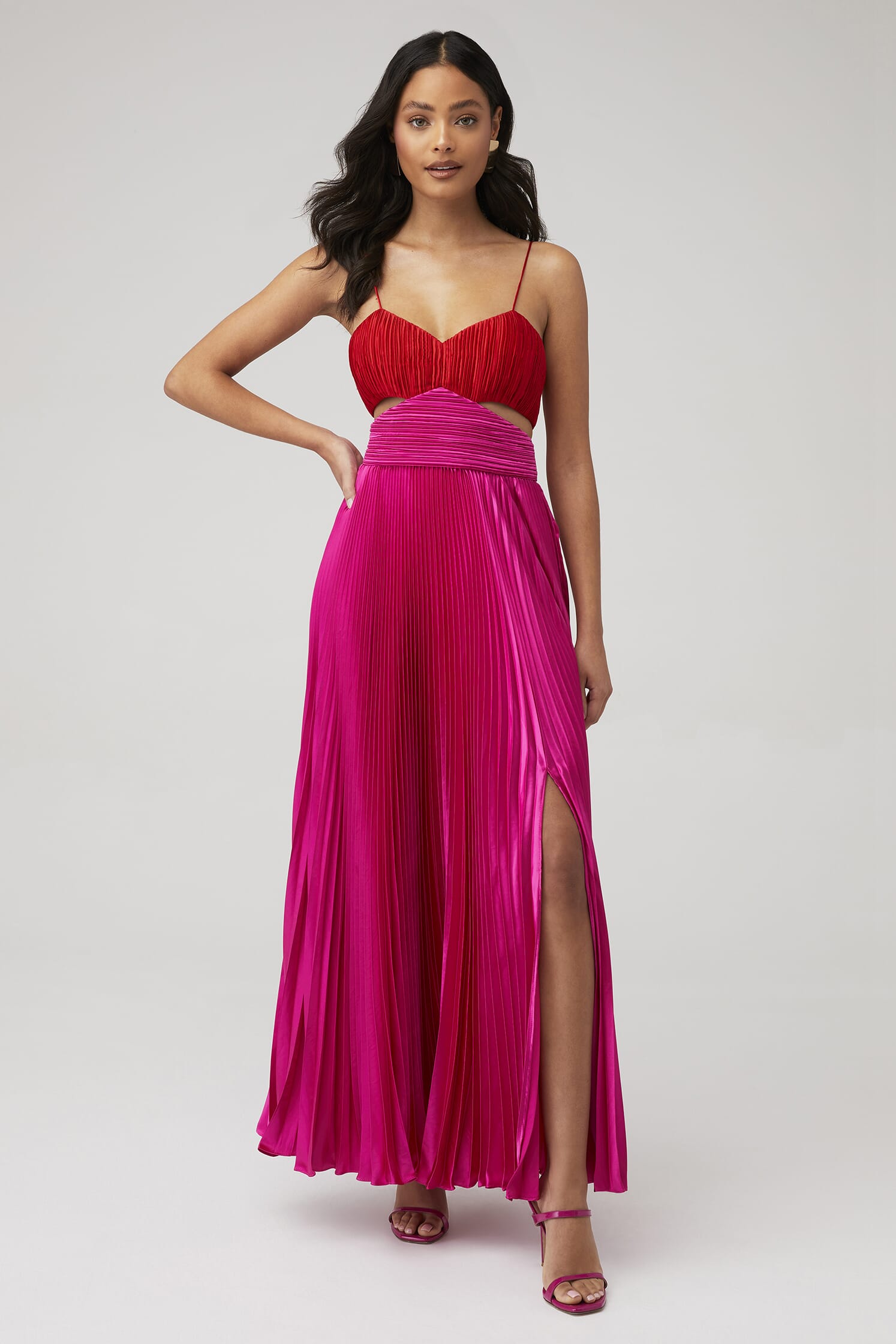 amur cherry pleated maxi dress AMUR Cherry Drop Waist Midi Dress