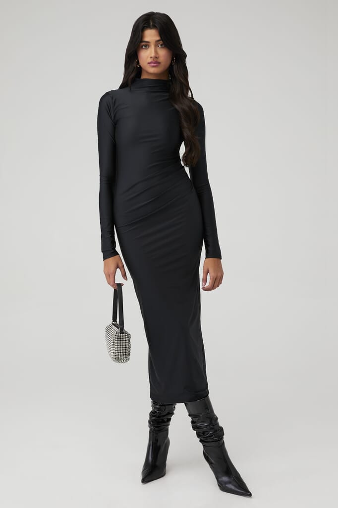 funnel neck midi dress Nordstrom Ruched Funnel Neck Midi Dress in Black at Nordstrom, Size Xx-Large