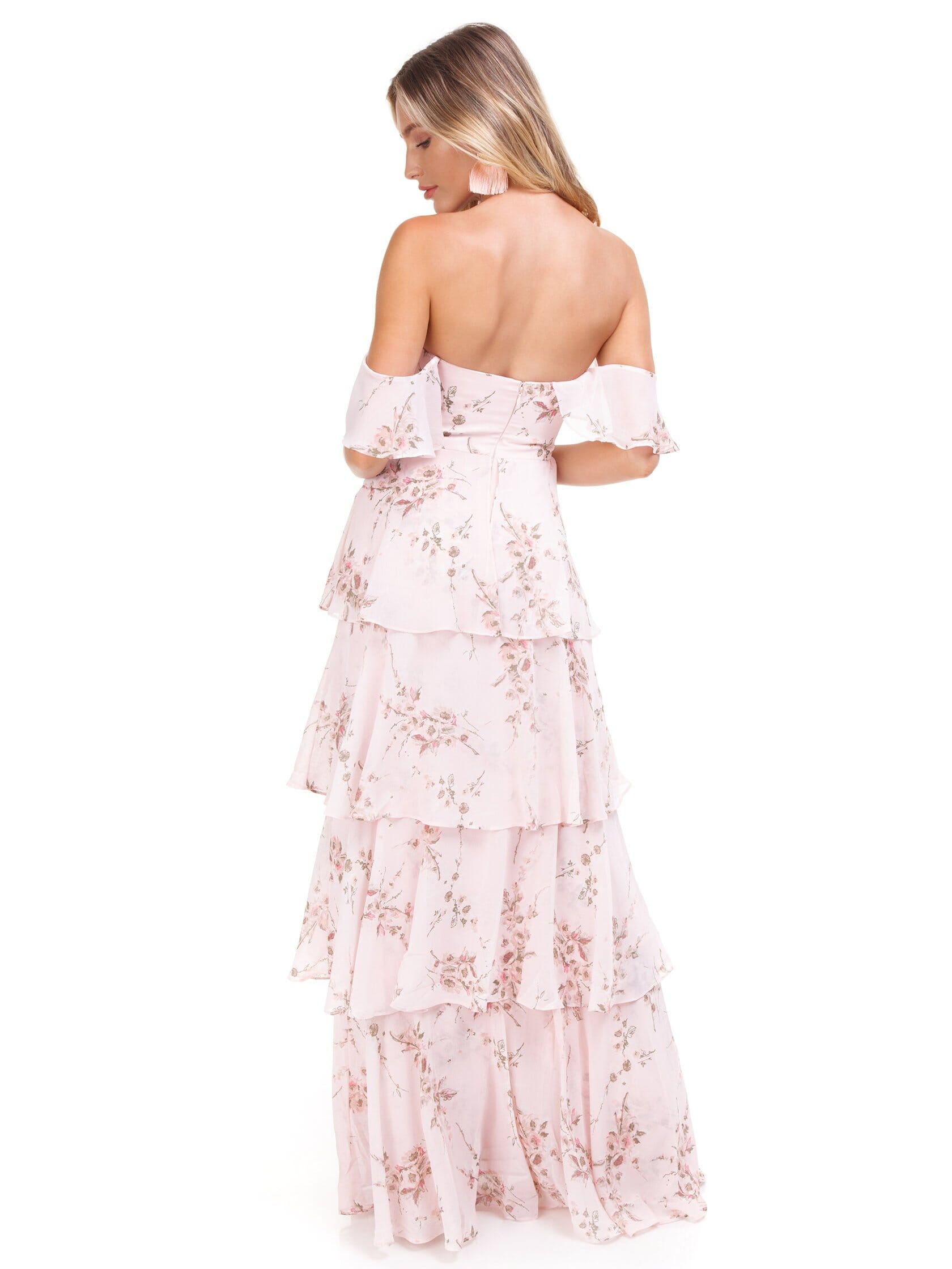 WAYF Abby Off Shoulder Tiered Maxi Dress in Garden Floral
