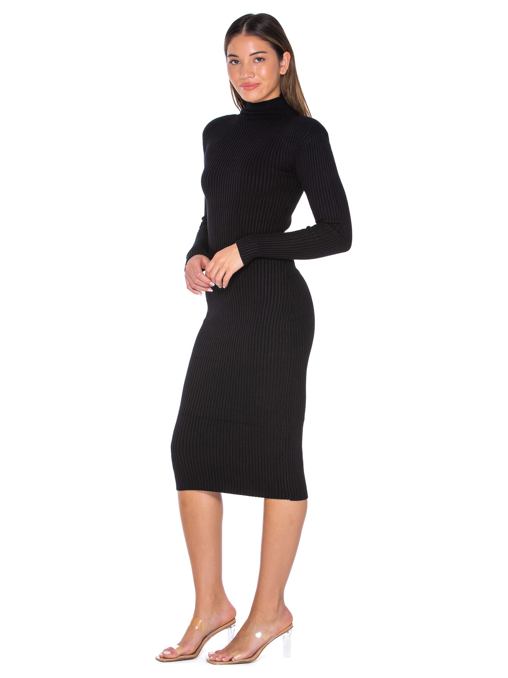 Astr The Label Abilene Turtleneck Long Sleeve Sweater Midi Dress - Xs