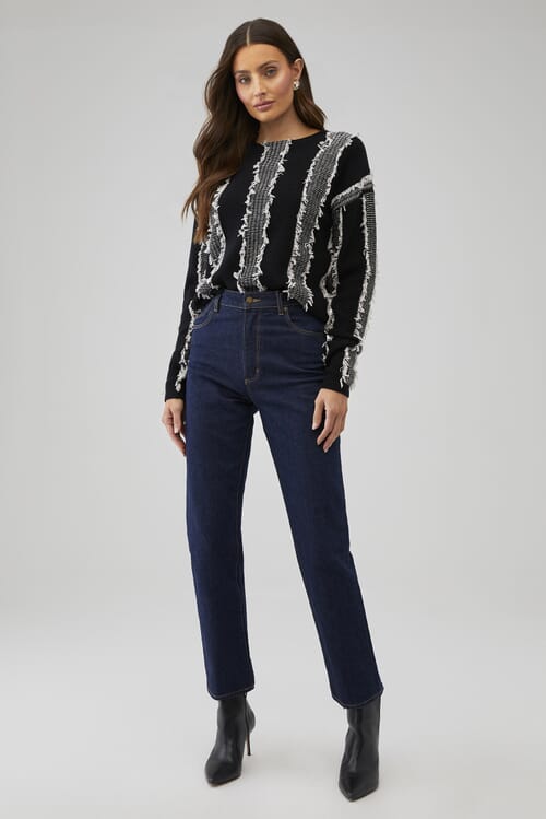 Line and dot fringe sweater best sale