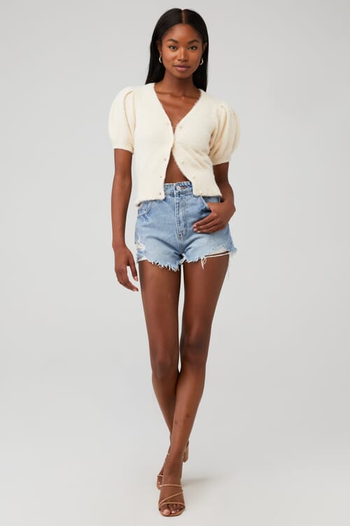 ASTR | Alba Puff Sleeve Cardigan in Cream| FashionPass ASTR | Alba Puff Sleeve Cardigan in Cream| FashionPass