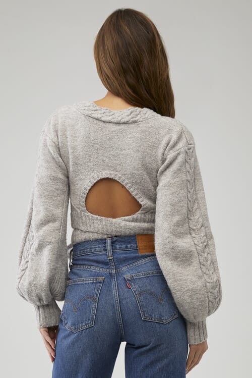For Love & Lemons | Amelia Crop Sweater in Grey| FashionPass