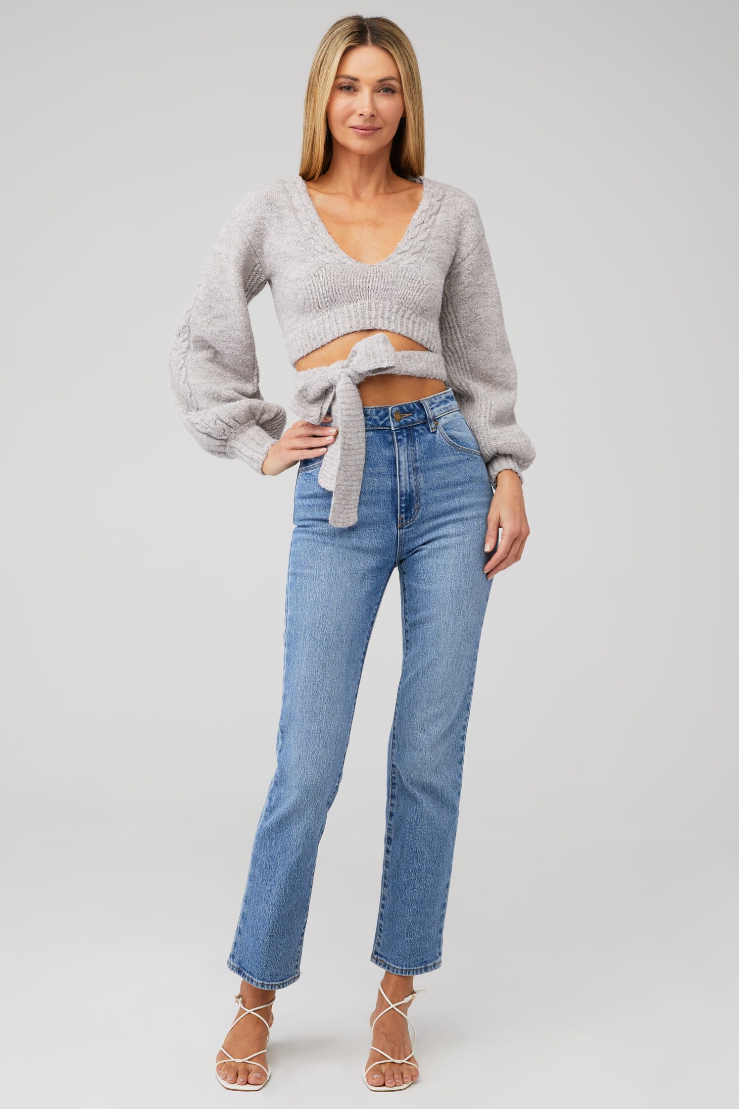 For Love And Lemons Amelia Crop Sweater In Grey Fashionpass