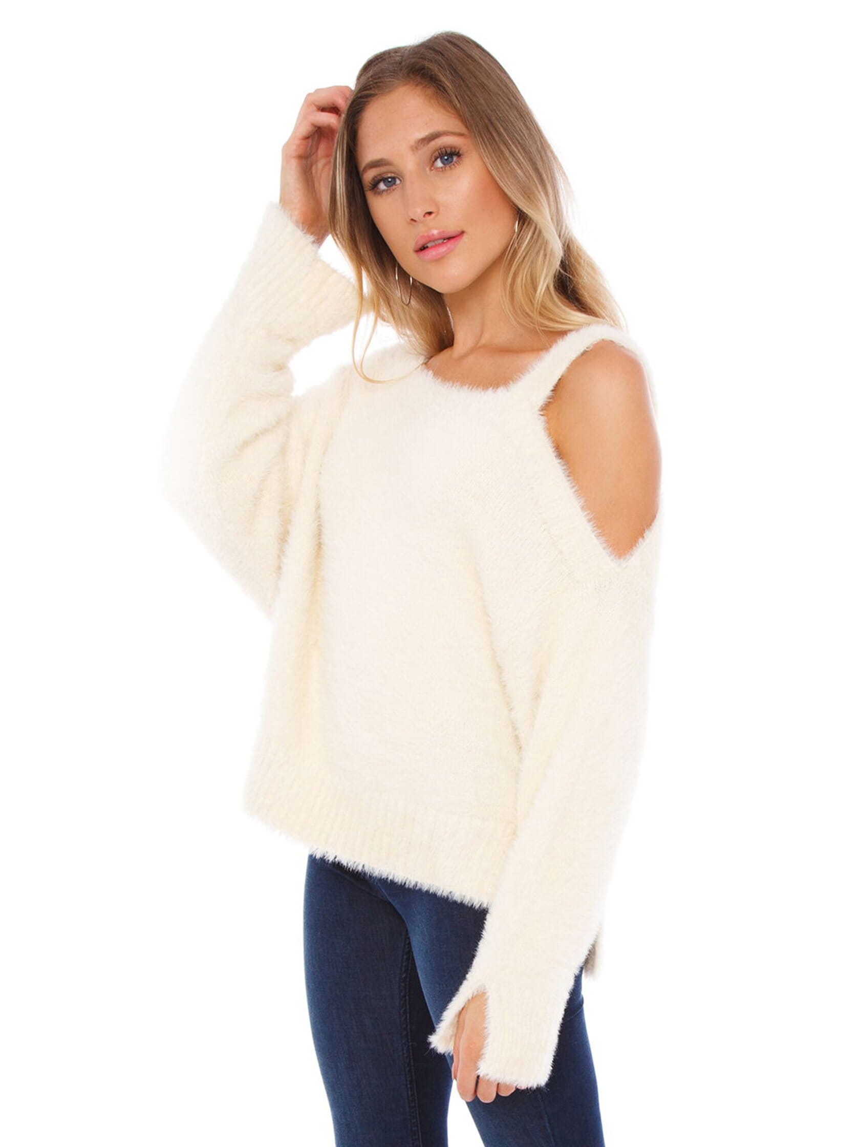 Amy Cold Shoulder Sweater in Ivory | FashionPass