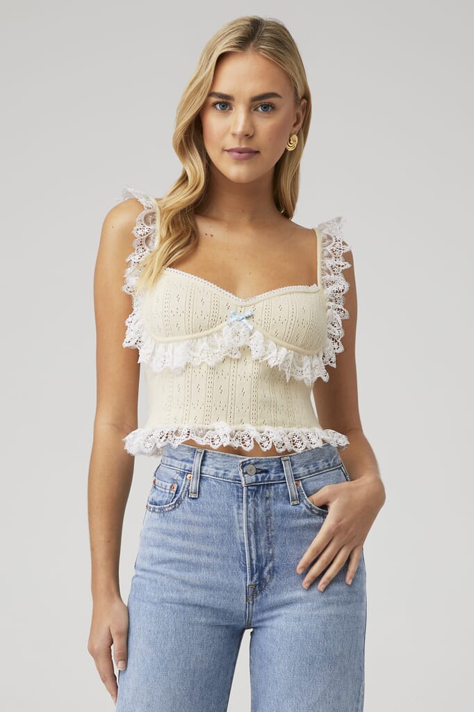 For Love Lemons Andy Knit Top in Cream FashionPass