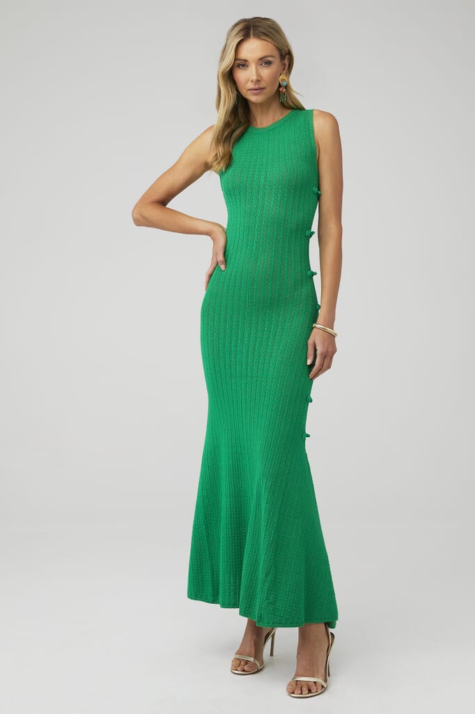 green emerald velvet dress Sau Lee Penelope Gown