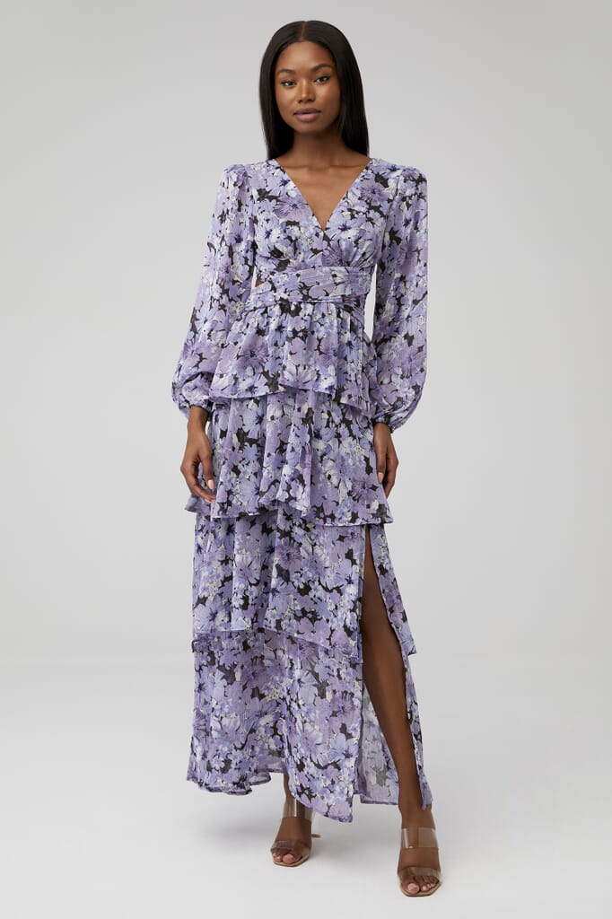 Astr Anora Dress In Black Purple Floral Fashionpass 8062