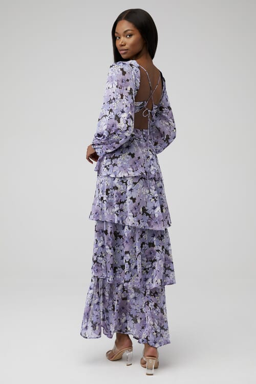 ASTR | Anora Dress in Black Purple Floral| FashionPass
