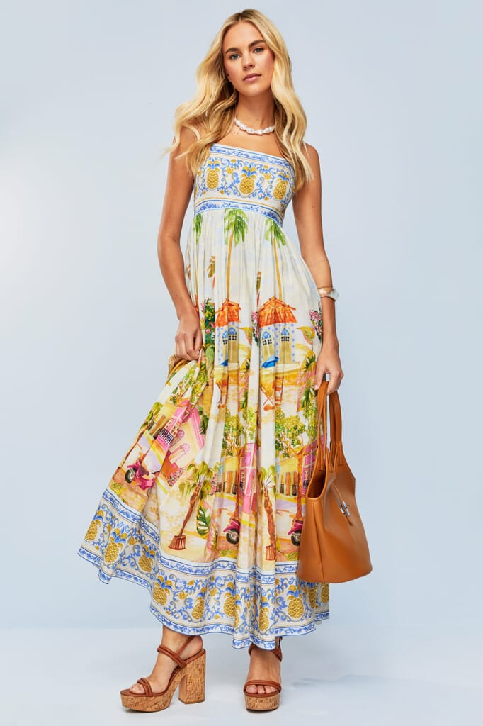 FARM RIO | Picnic Peppers Ainika Off-White Midi Dress in Picnic Peppers |  FashionPass